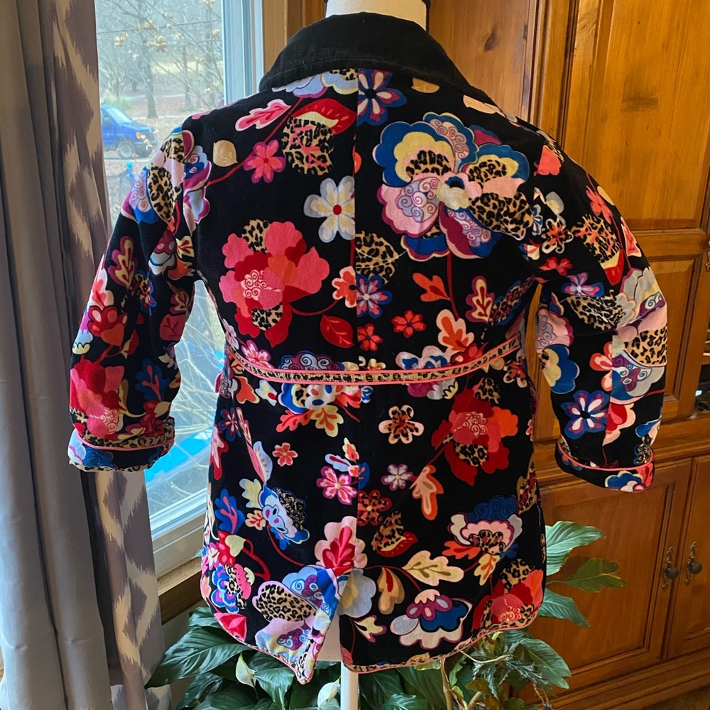 Multicolored Floral Velvet Quilted Peacoat Leopard Details Girls S(5/6) - Picture 13 of 13